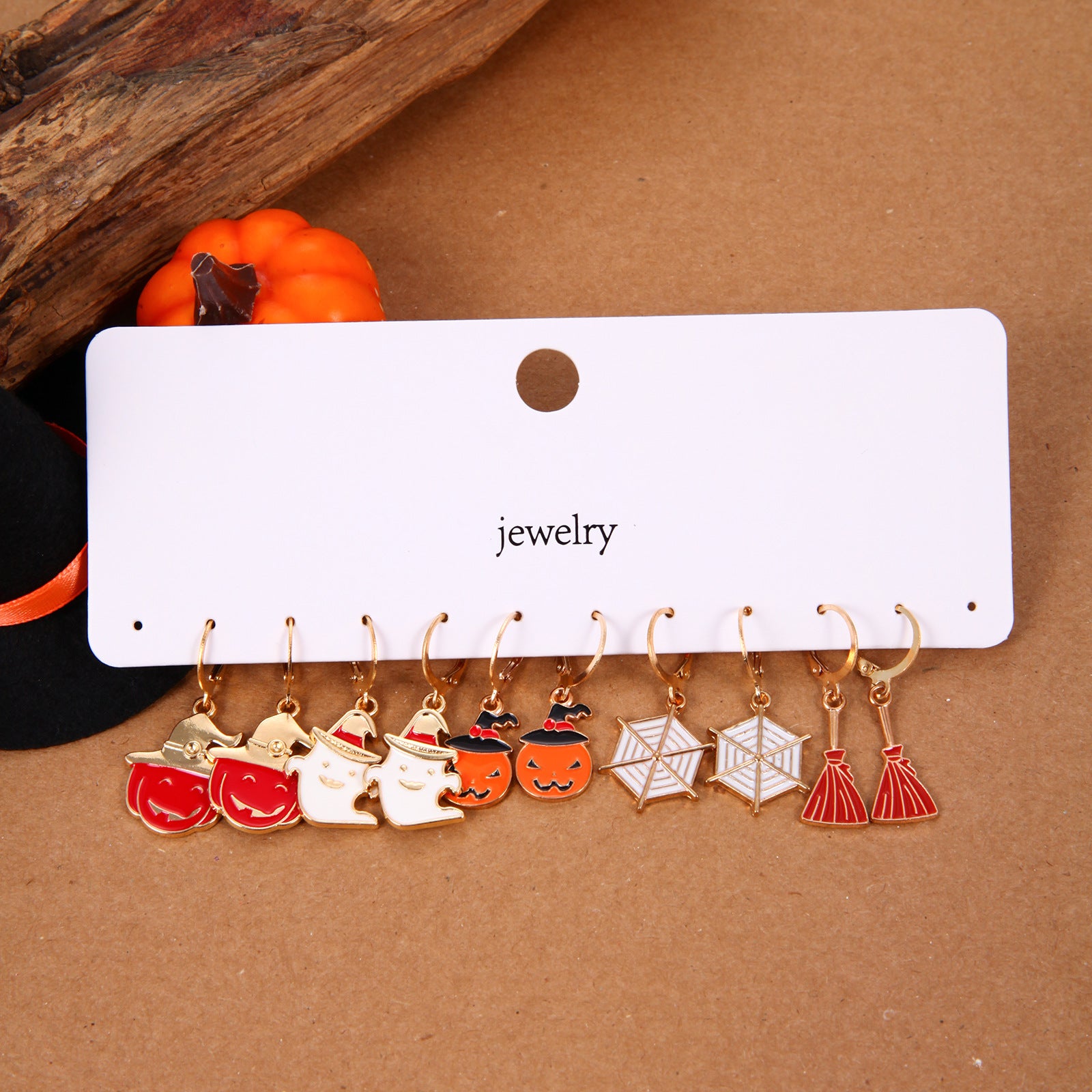 Wholesale Zinc Alloy Electroplated  Earring Set 5 Pcs Pumpkin Skull Ghost Design Women Party Jewelry Accessory