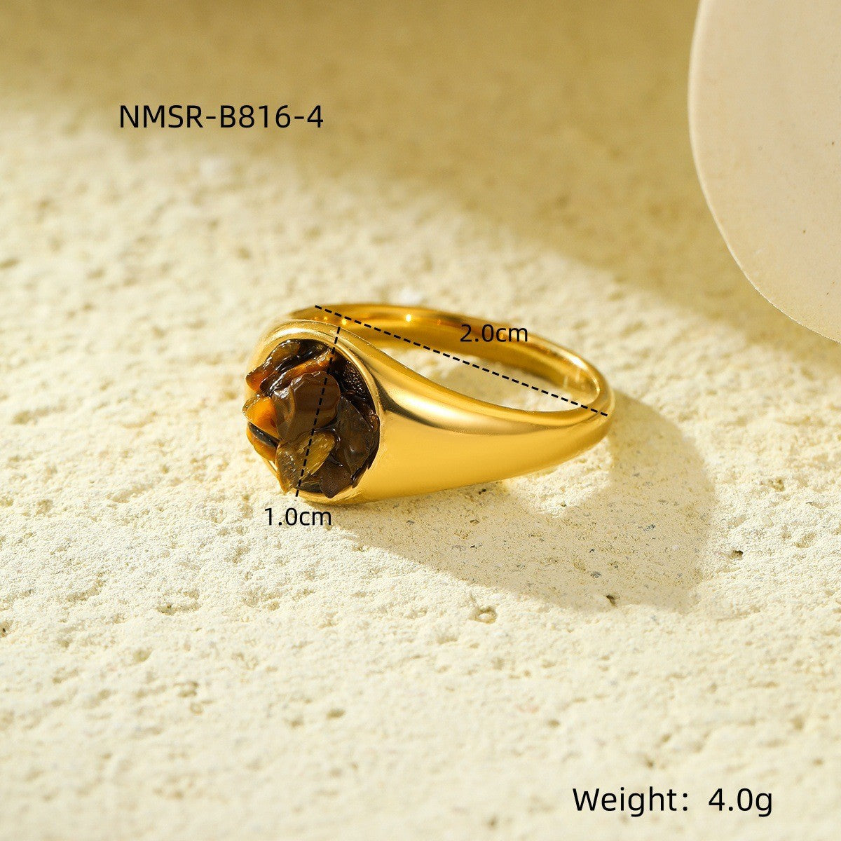Wholesale Geometric shaped tiger eye stone stainless steel ring