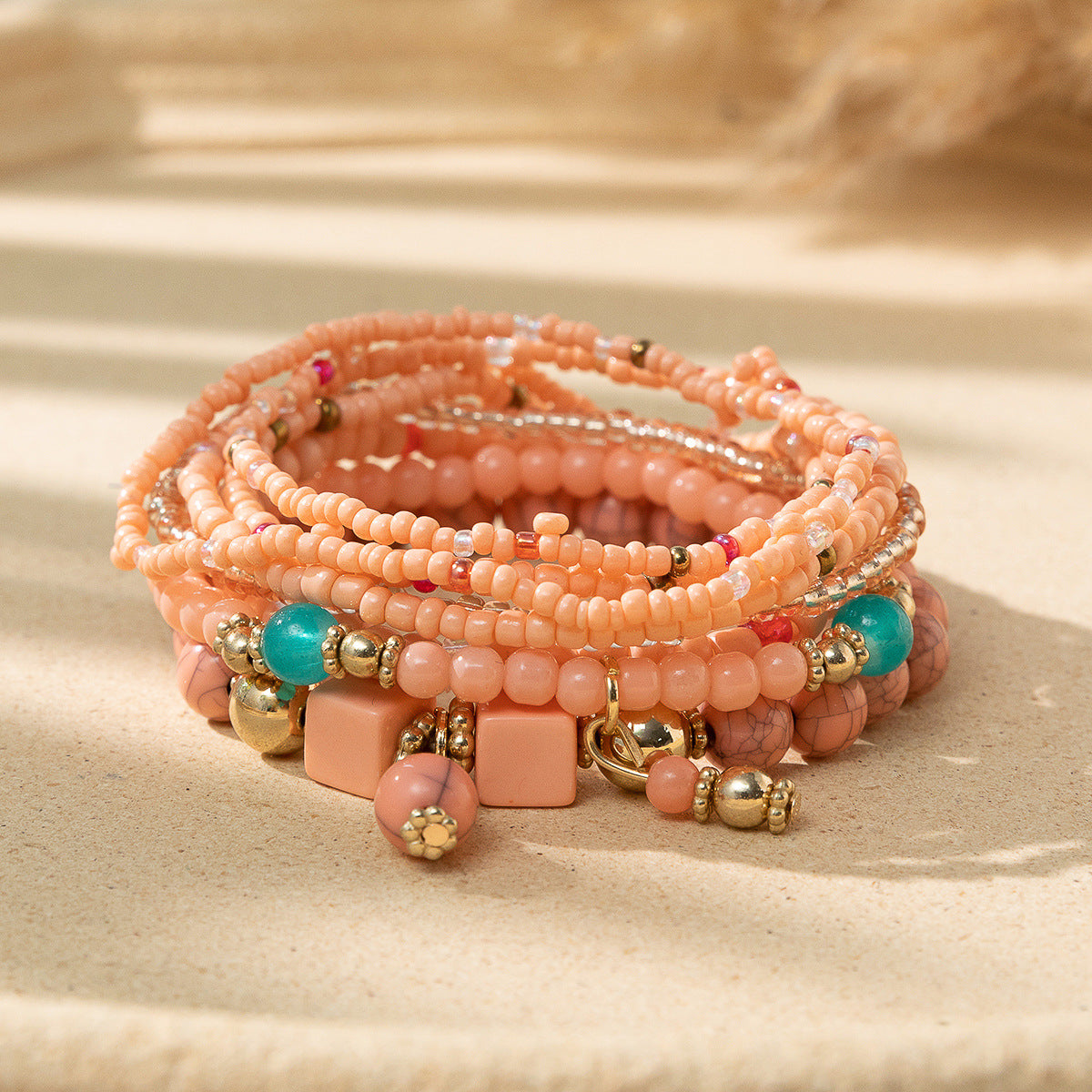 Wholesale Bohemian Contrast Color Stacked Beaded Bracelet Set