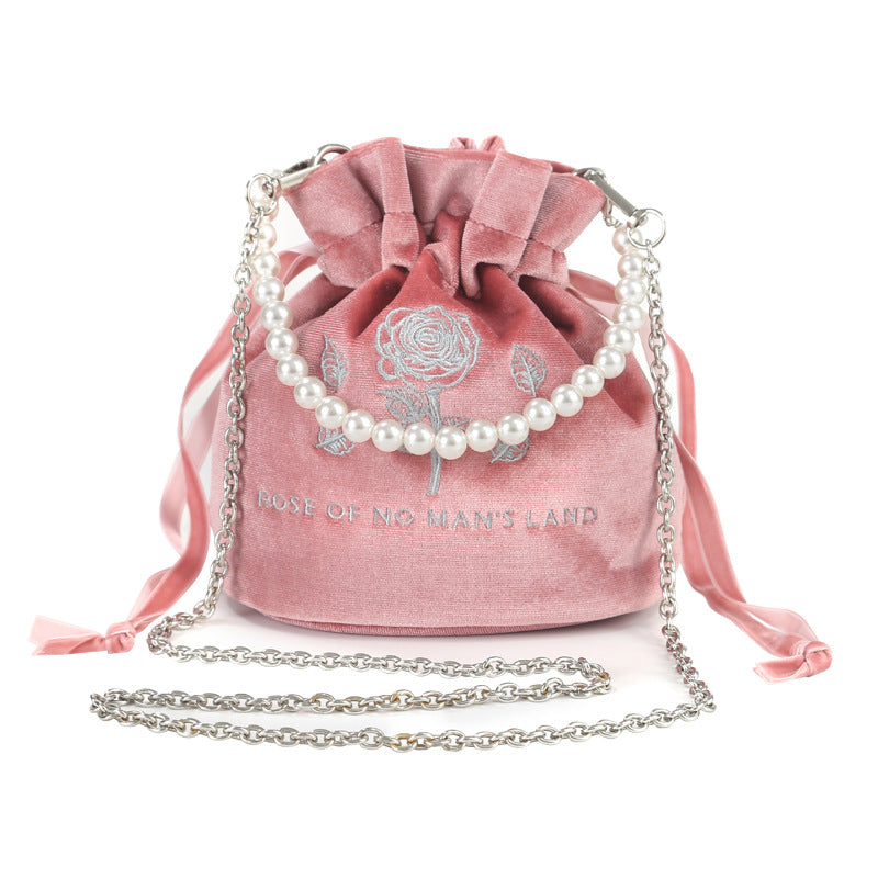 Wholesale Drawstring Gold Velvet Pearl Hand Storage Bag Single Shoulder Crossbody Backpack