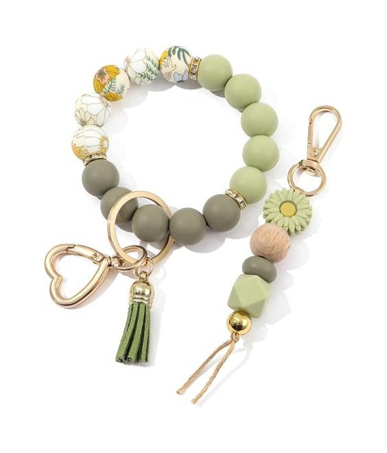 Wholesale 2 Pack Chic Silicone Bead Bracelet Keychain Set With Key Ring Handmade Fashion Accessory For Boutique Resale