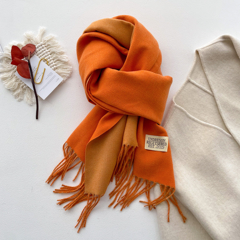 Wholesale Double-sided Solid Color Scarf for Women Autumn and Winter Thickened Imitation Cashmere Tassel Shawl