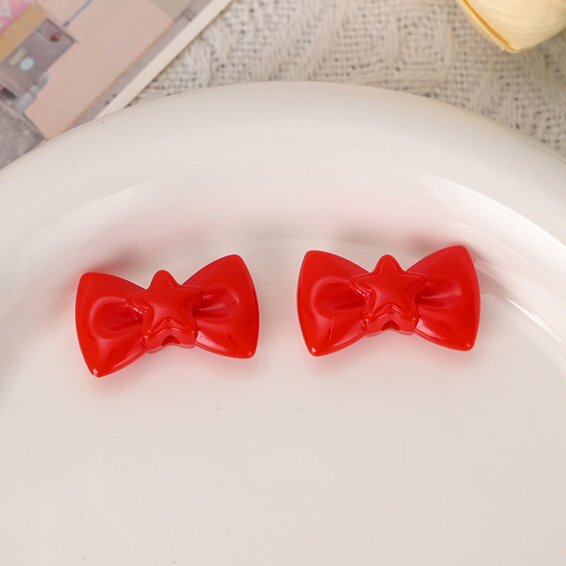 Wholesale  5pcs/pack  cute macaron-colored hollowed-out five-pointed star bow tie beads Acrylic Beads