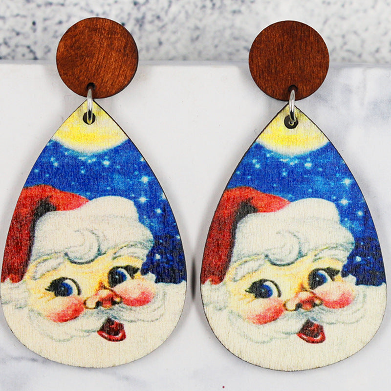 Wholesale Christmas Wood Santa Claus Christmas Tree Cute Snowman Earrings