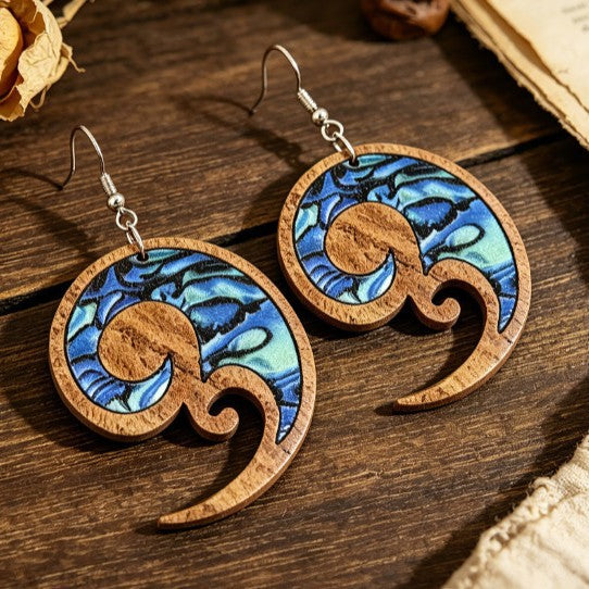 Wholesale Western Ethnic Style Distressed Wooden Pendant Earrings Geometric Hollow Out Pattern Fashion Accessory For Gift And Boutique Resale