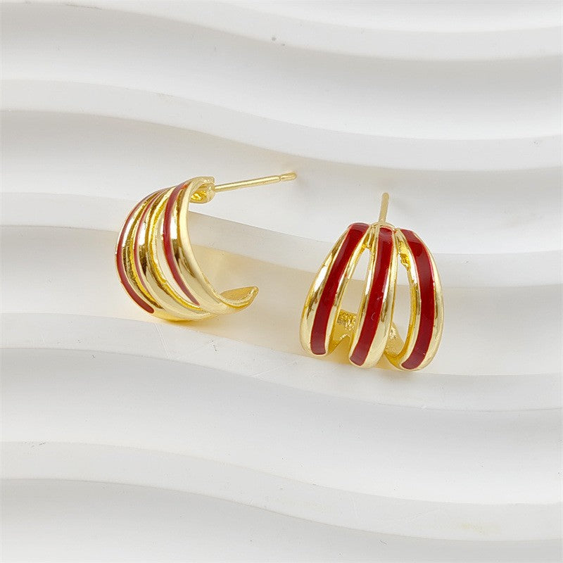 Wholesale New Chinese Style Red Heart Earrings Vintage Elegant Qipao Match Zinc Alloy Fashion Accessory