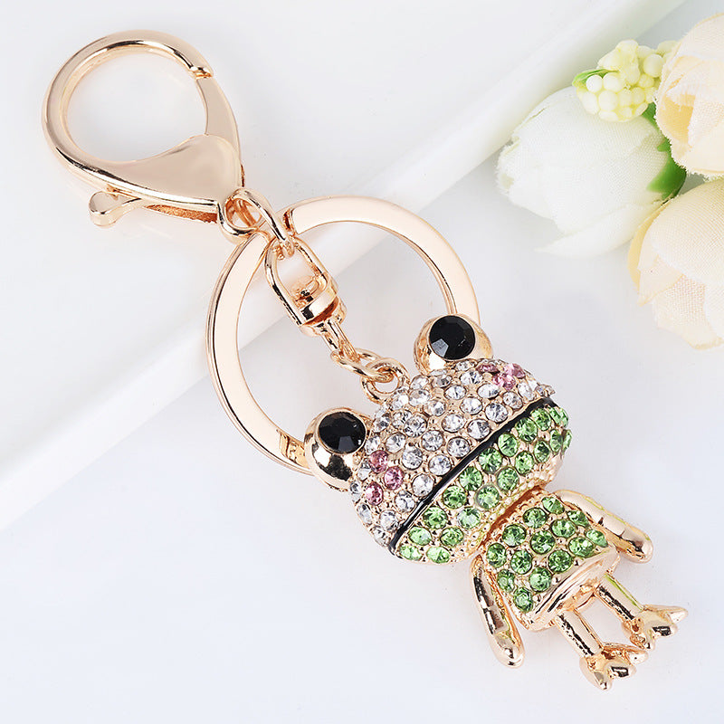 Wholesale Metal Cute Frog Inlaid Diamond Keychains