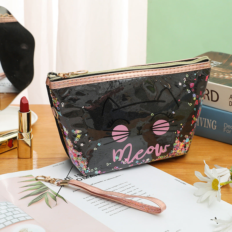 Wholesale Cat cartoon cosmetic bag quicksand pencil case cosmetic bag