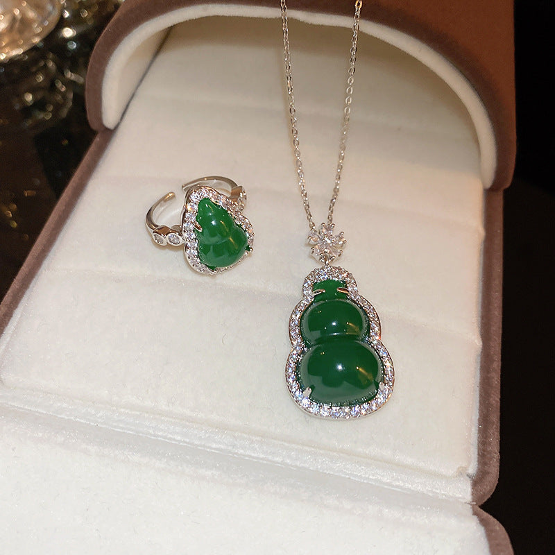 Wholesale Resin Gourd Zircon Ring Necklace