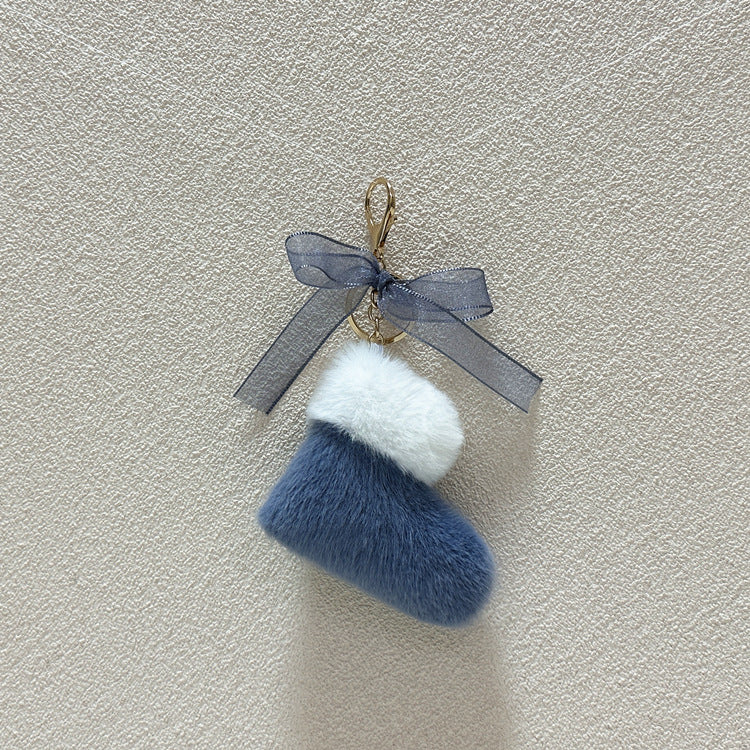 Wholesale Christmas boots keychain cute bow bag pendant cartoon plush car keychain