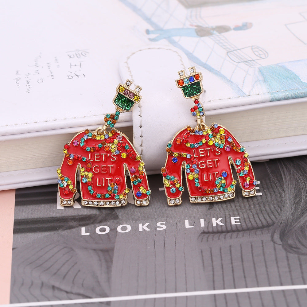 Wholesale Christmas Clothing Design with Oil Drop Diamond Earrings