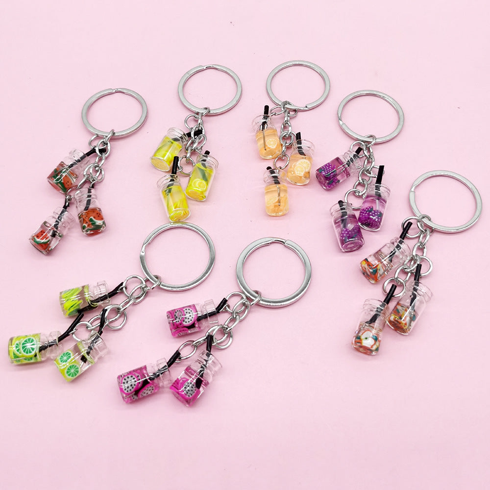 Wholesale Simulation Fruit Juice Keychain Small Glass Juice Cup Bag Key Small Pendant