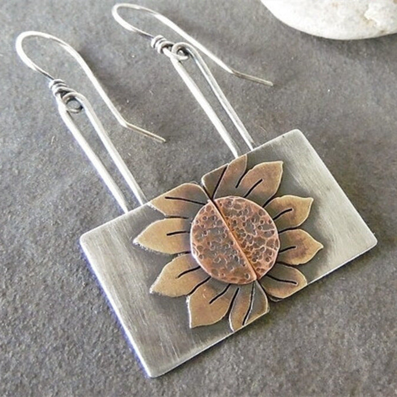 Wholesale Bohemian Square Sunflower Pattern Earrings