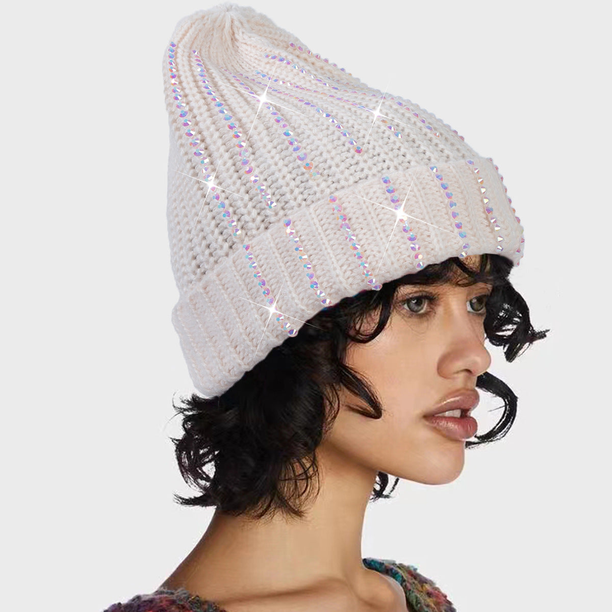 Wholesale Knitted Hats with Diamond Inlaid Wool Hats, Thickened Warm Hats