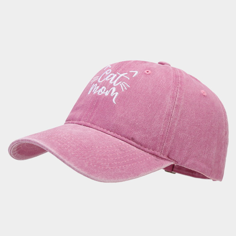 Wholesale Letters CAT MOM Embroidered Washed Baseball Cap