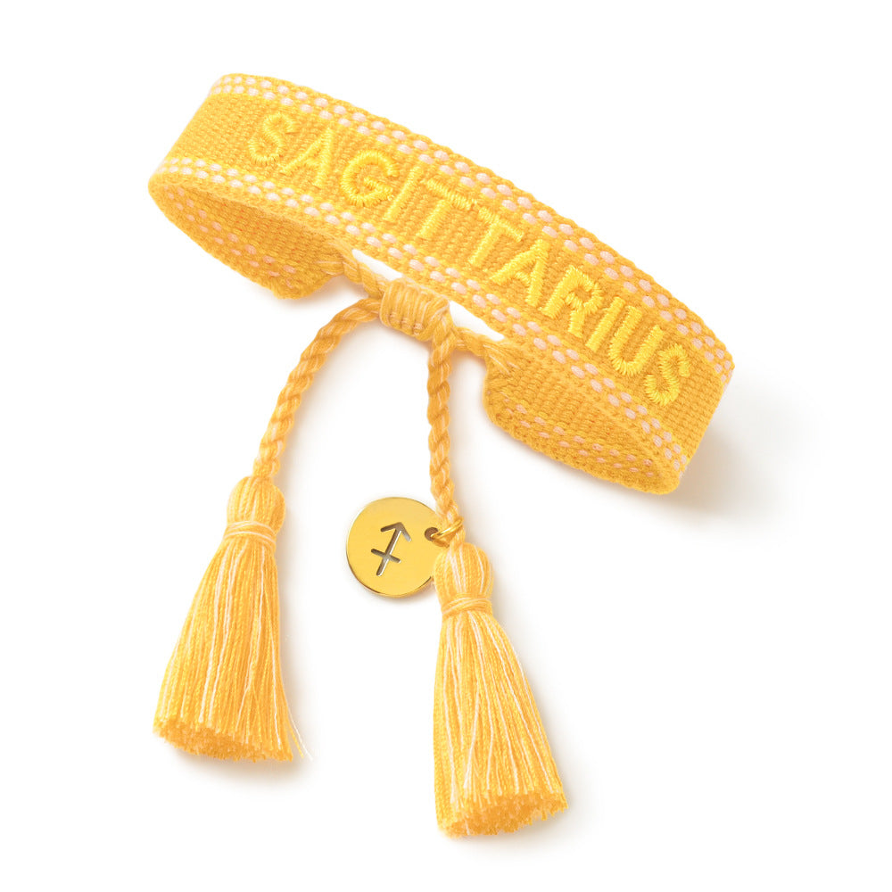 Wholesale Twelve Zodiac Signs Embroidered Letters Braided Bracelet