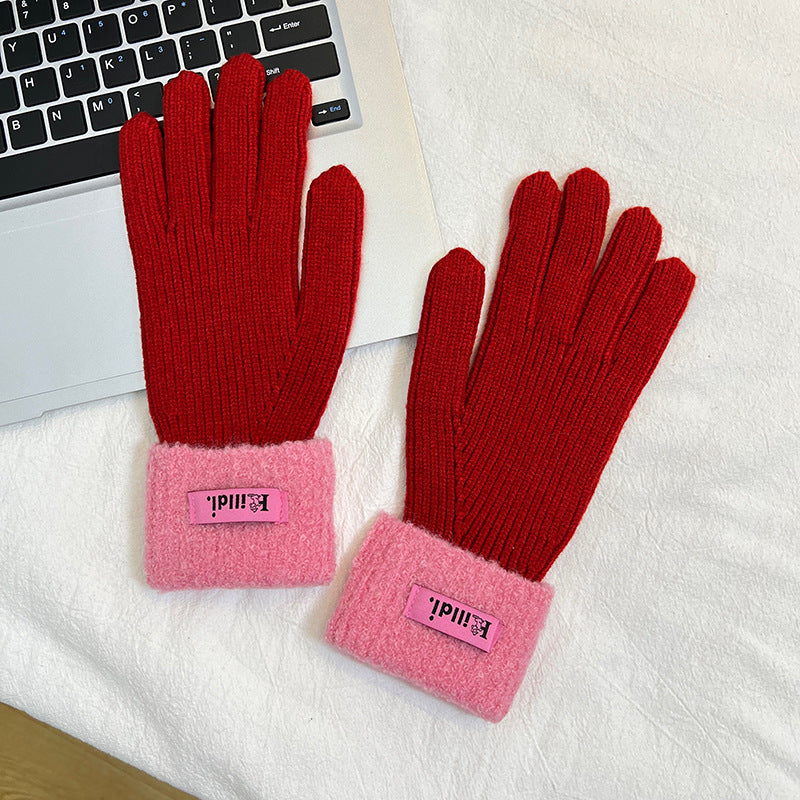 Wholesale Winter Thickened Warm Lambswool Knitted Splicing Gloves