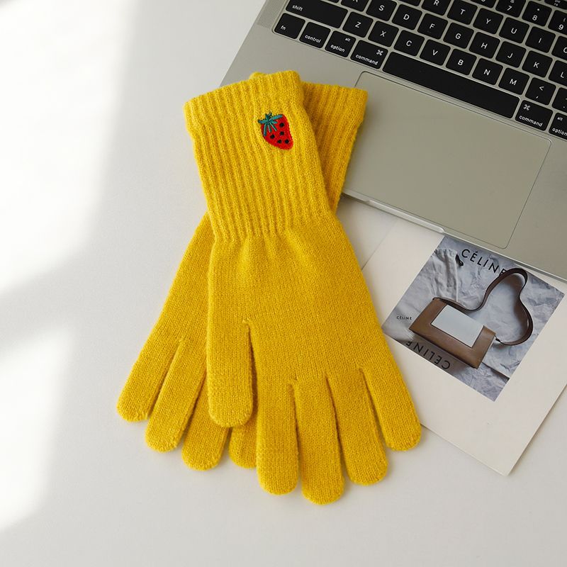 Wholesale Autumn Long Wrist Strawberry Cold and Warm Touch Screen Solid Color Knitted Gloves