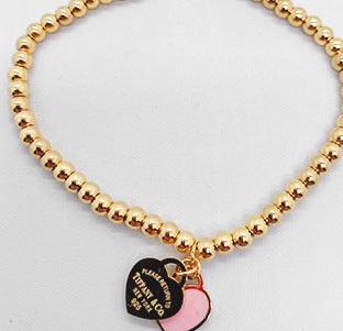 Wholesale Double Heart Bead Titanium Steel Peach Heart Pendant Love Epoxy Bracelet