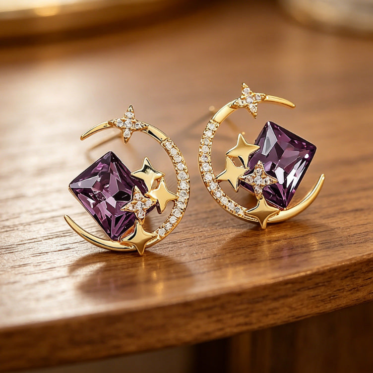 Wholesale Star Moon Crystal Earrings Trendy Diamond Inlaid Design Party Wear Fashion Accessory For Gift And Boutique Resale
