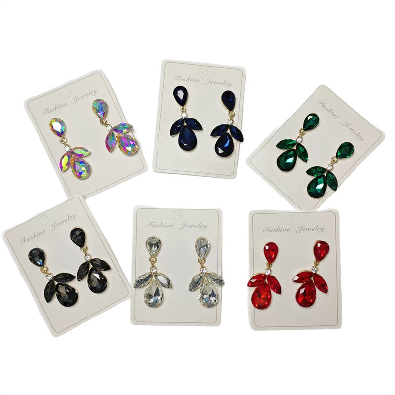 Wholesale Cross-Border Amazon Hot-Selling Diamond-Encrusted Earrings,  Multi-Layered Leaf Earrings,  High-End Earrings Wholesale Earrings