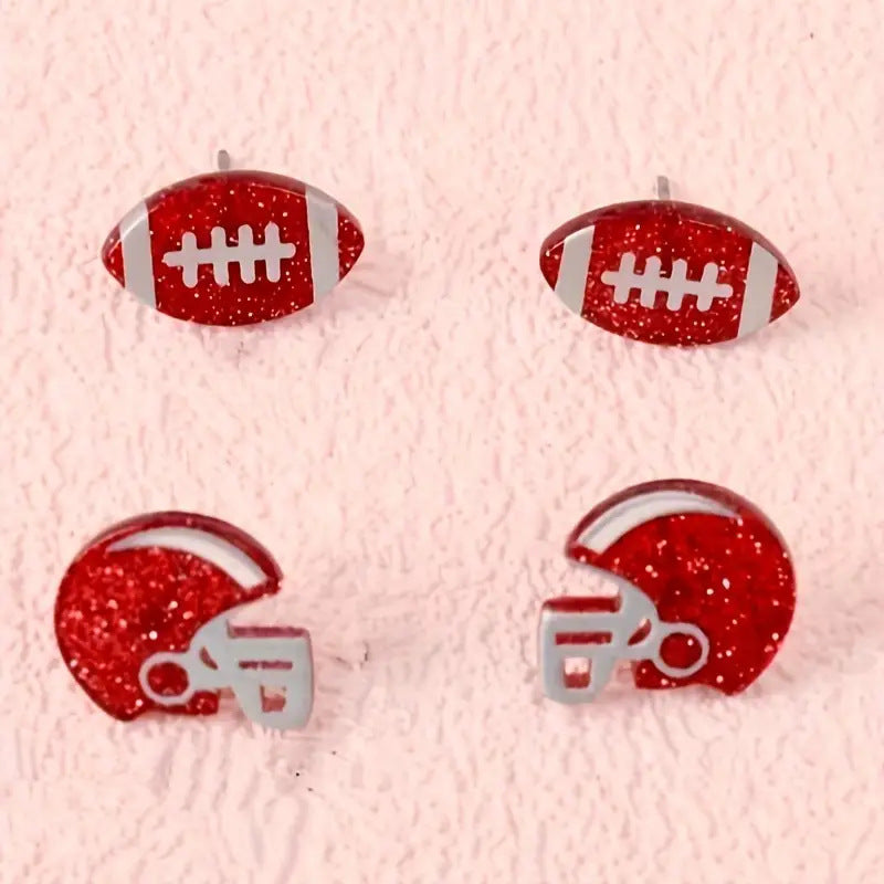Wholesale Sports themed rugby sequin acrylic earrings