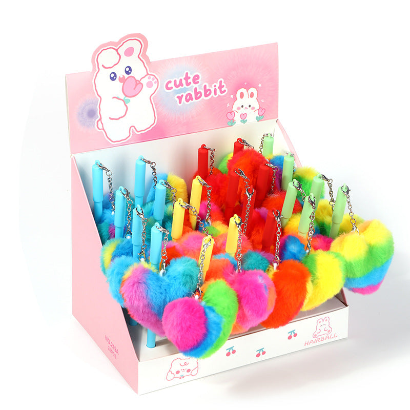 Wholesale fur ball black signature pen plush chain gel pen