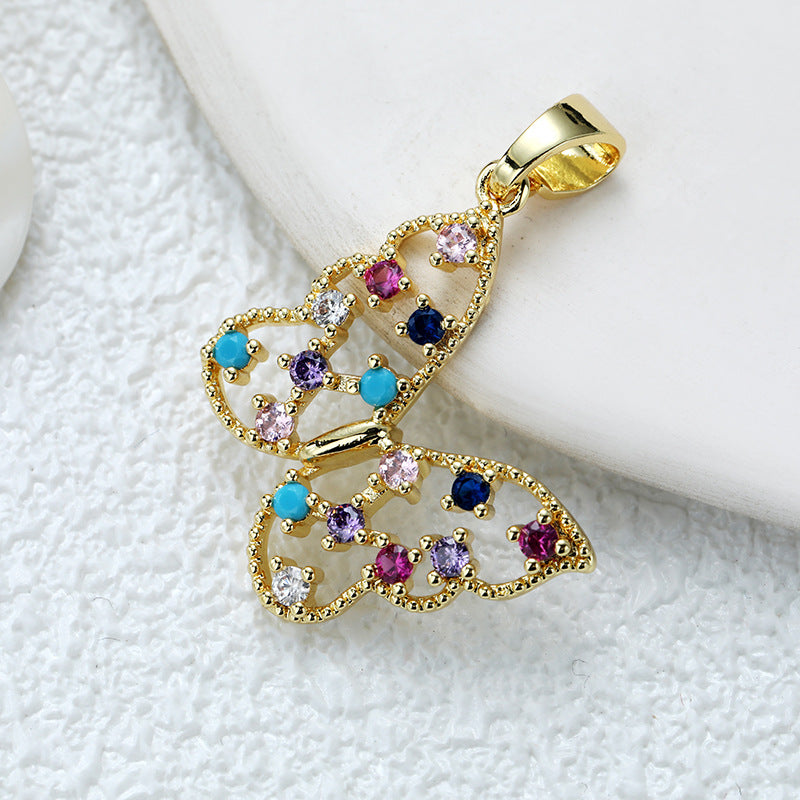 Wholesale Fashion Personality High-grade Copper Gold-plated Color Zirconium Butterfly Diy Necklace Pendant