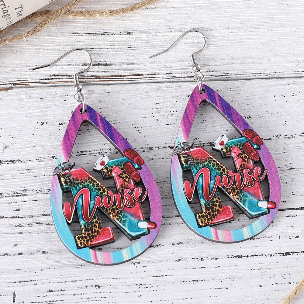 Wholesale Leopard Print Colorful Water Drop Double-Sided Earrings