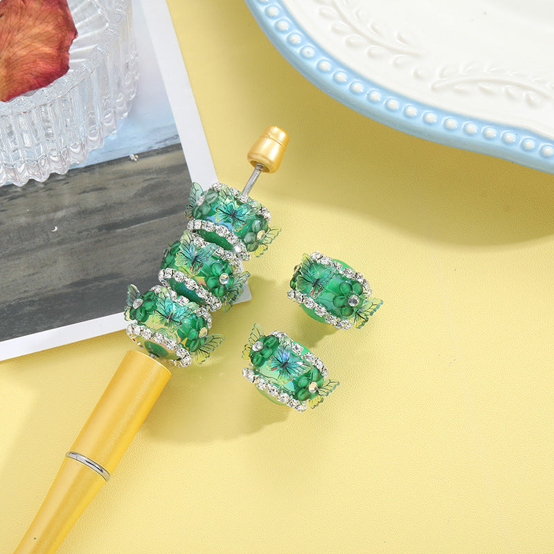 Wholesale 10pcs Rhinestone Butterfly Beaded Straight Hole DIY Acrylic Beads