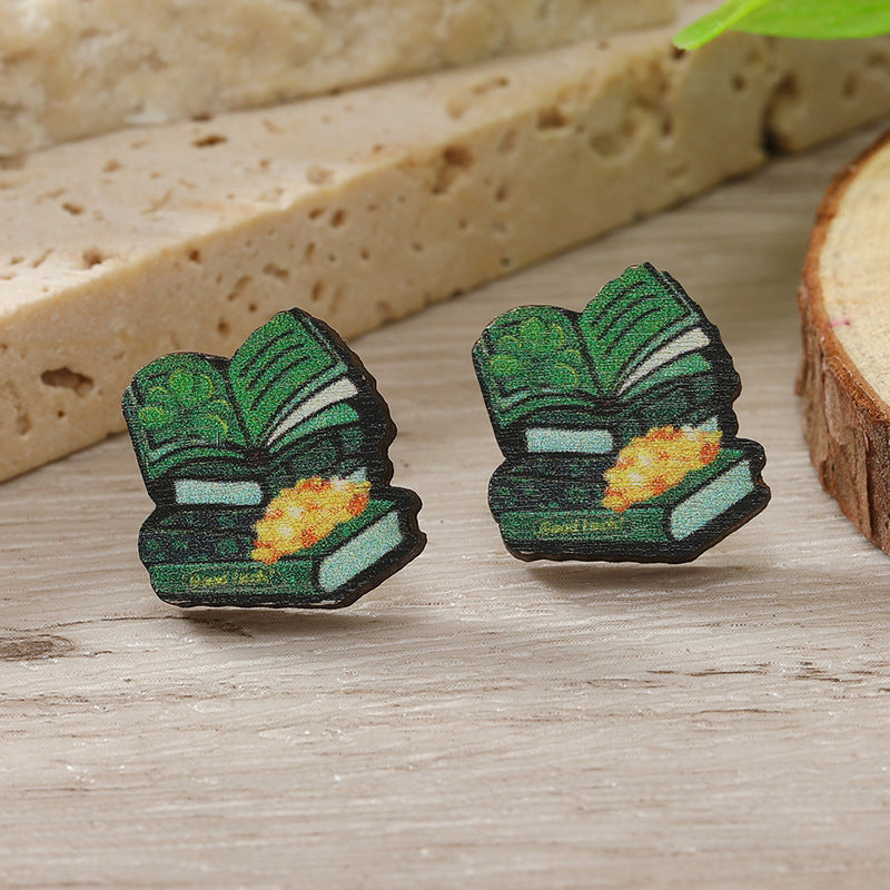Wholesale Patrick's Day Four Leaf Clover Cartoon Wooden Earrings
