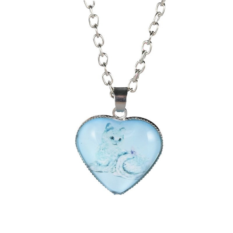 Wholesale Heart-shaped Crystal Cute Kitten Metal Necklaces
