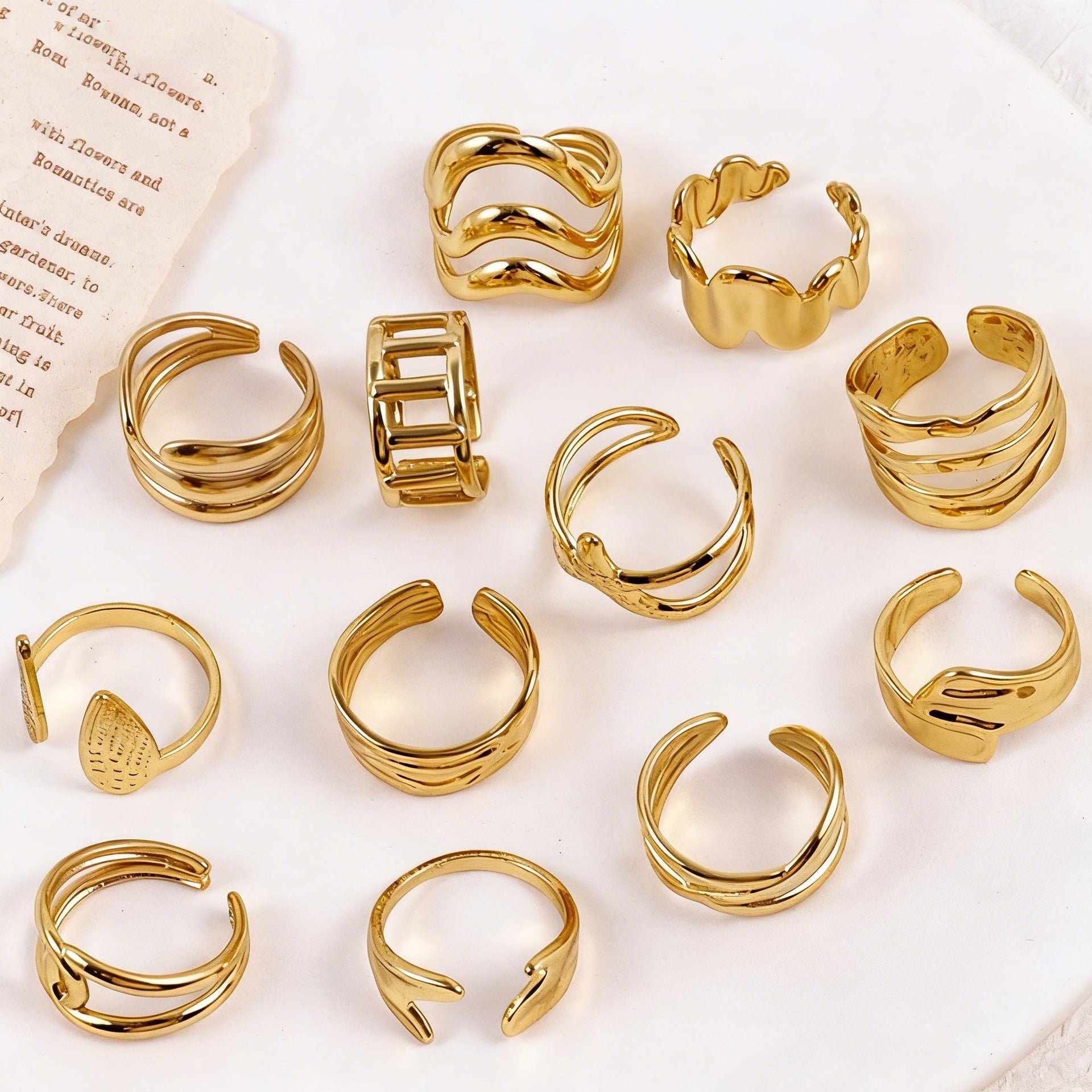 Wholesale 12pcs minimalist stainless steel hydraulic ring geometric ring