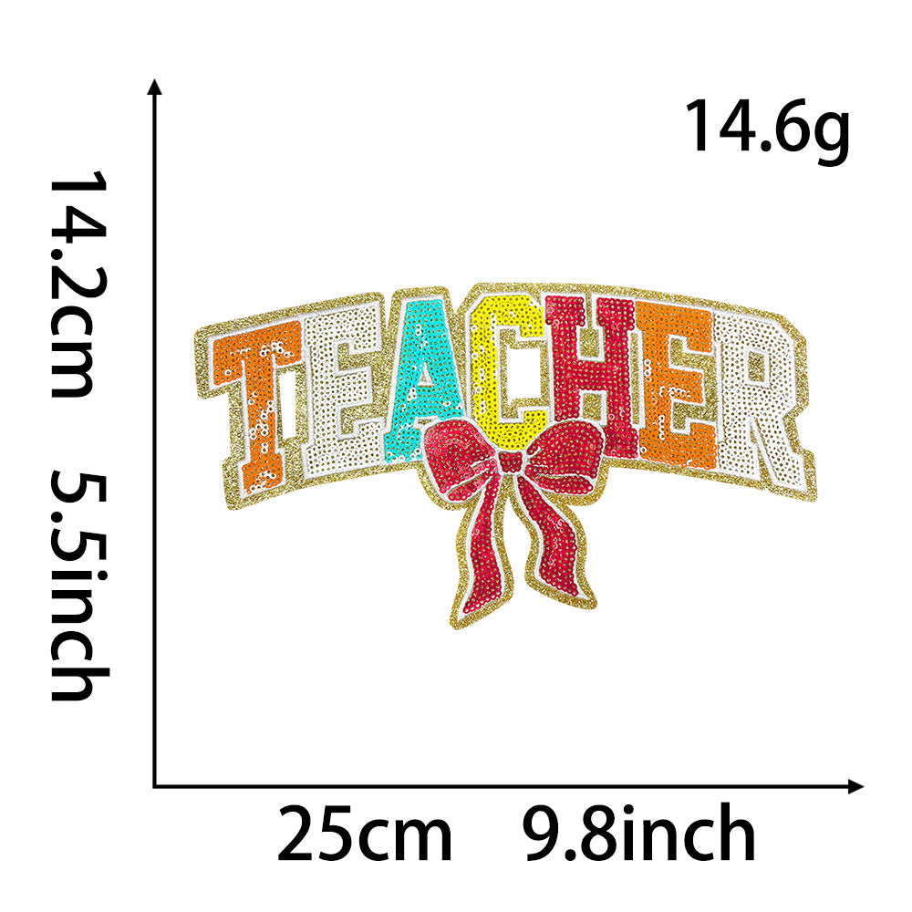 Wholesale Teacher S Day Iron On Sequin Bow Embroidery Patch DIY Decorative Fashion Accessory For Clothing Bags Shoes Gift