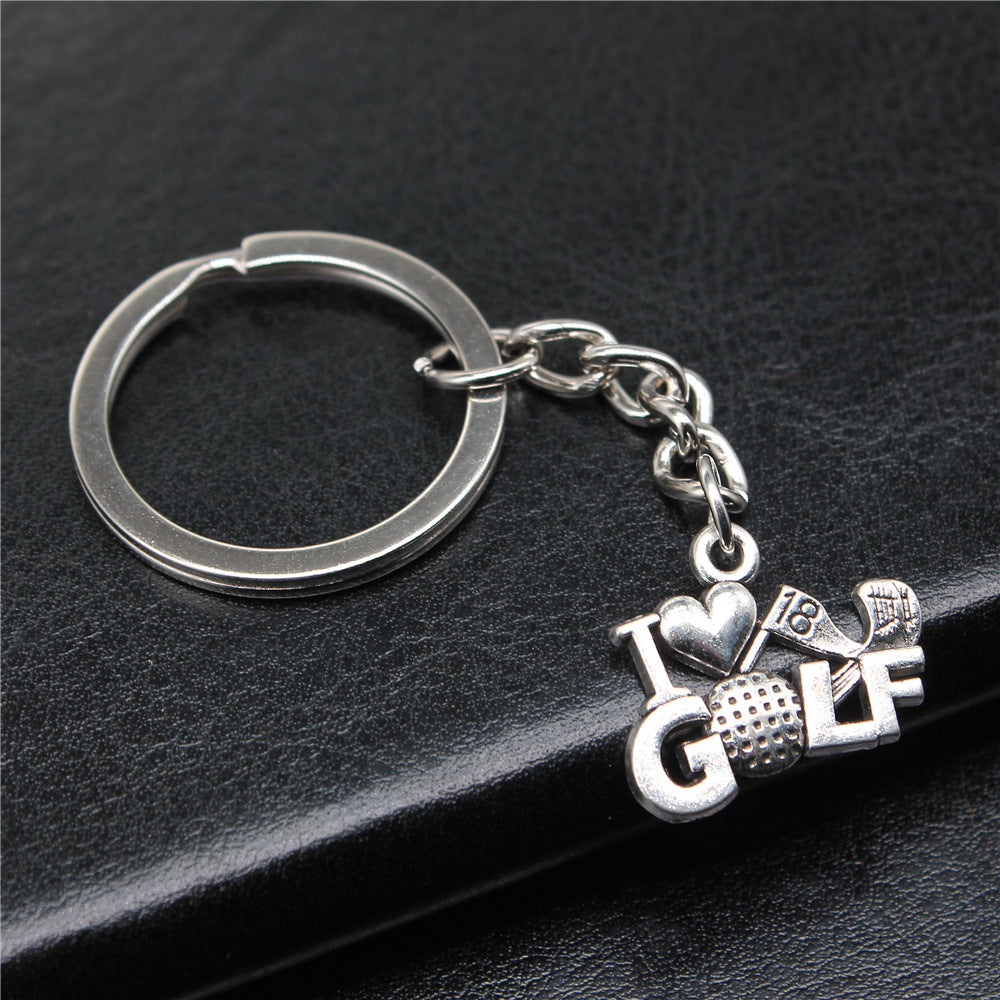 Wholesale 10PCS I Love Golf Pendant Metal Keychain