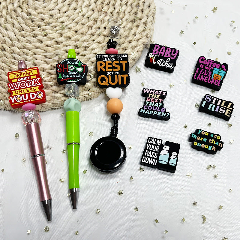 Wholesale 10pcs Food Grade Cartoon Children's Necklace Accessories Glue Letter Silicone Beads Loose Beads