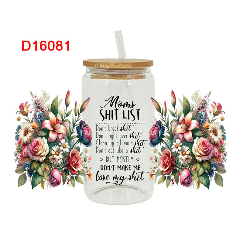 Wholesale Mother's Day with Colorful Flowers  16oz Cup UV DTF Wraps