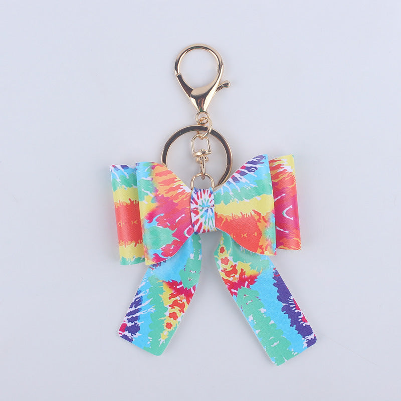 Wholesale Cartoon Aztec Color Bow Leather Keychain