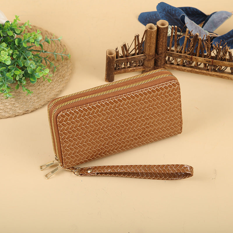 Wholesale Simple Woven Zipper Long Wallet for Women