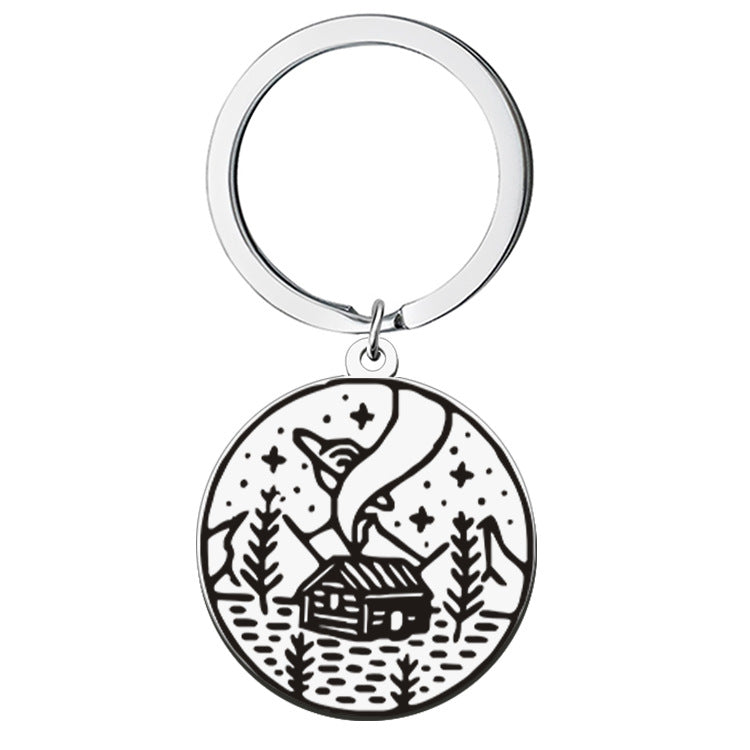 Wholesale Outdoor Travel Scenery Stainless Steel Round Plate Necklace Keychain