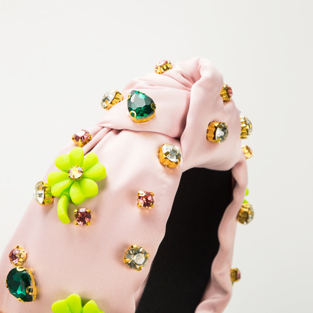 Wholesale St. Patrick's Day Dopamine Fabric Hand-stitched Glass Diamond Flower Headband