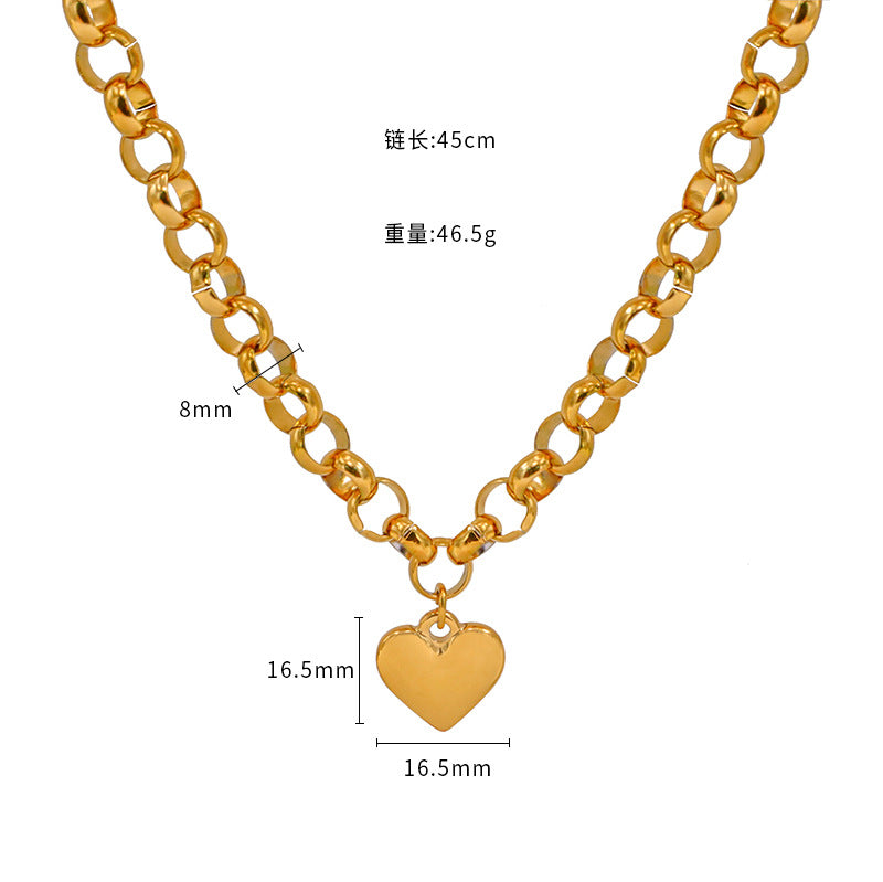 Wholesale Simple and Versatile Smooth Love Pendant Titanium Steel Necklace Set