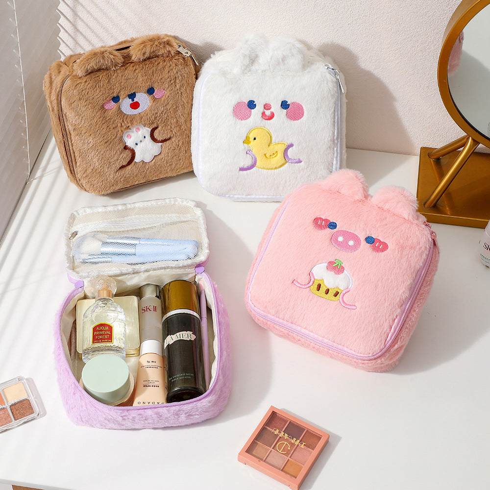 Wholesale Winter Cartoon Plush Square Cosmetic Bag