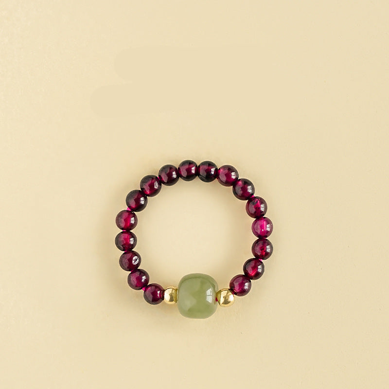 Wholesale Natural South Red Jade Agate Pearl Garnet Amethyst Ring