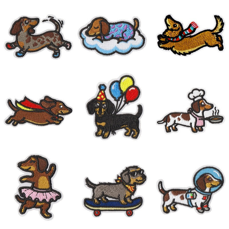 Wholesale Cute Puppy Embroidered Iron On Patches 9 Piece Set For Denim ets School Uniforms DIY Decorative Accent