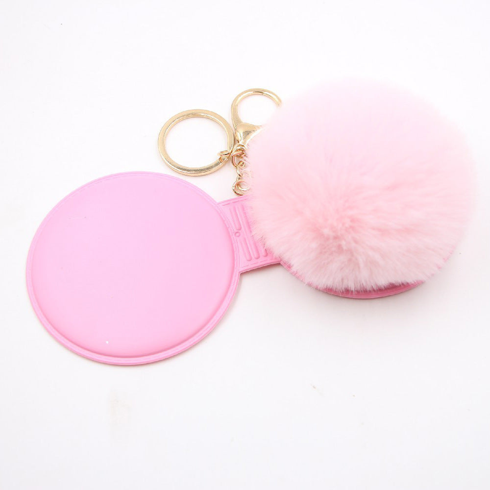 Wholesale Creative Light Gray Leather Pom Pom Mirror Keychain Bag Charm Car Key Accessory For Women Party Gift