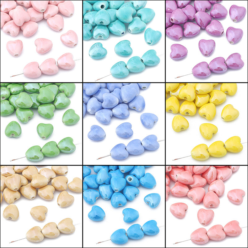 Cuentas de cerámica de corazón de durazno de 10 piezas al por mayor