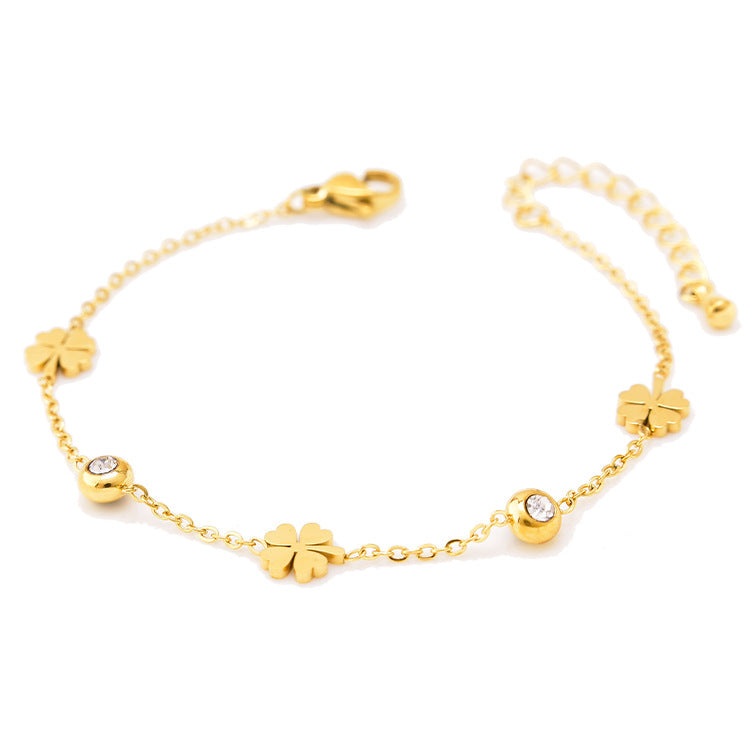 Wholesale Black and White Diamond Butterfly Love Star and Moon Bracelet Titanium Steel 18k Gold Leaf Letter Bracelet