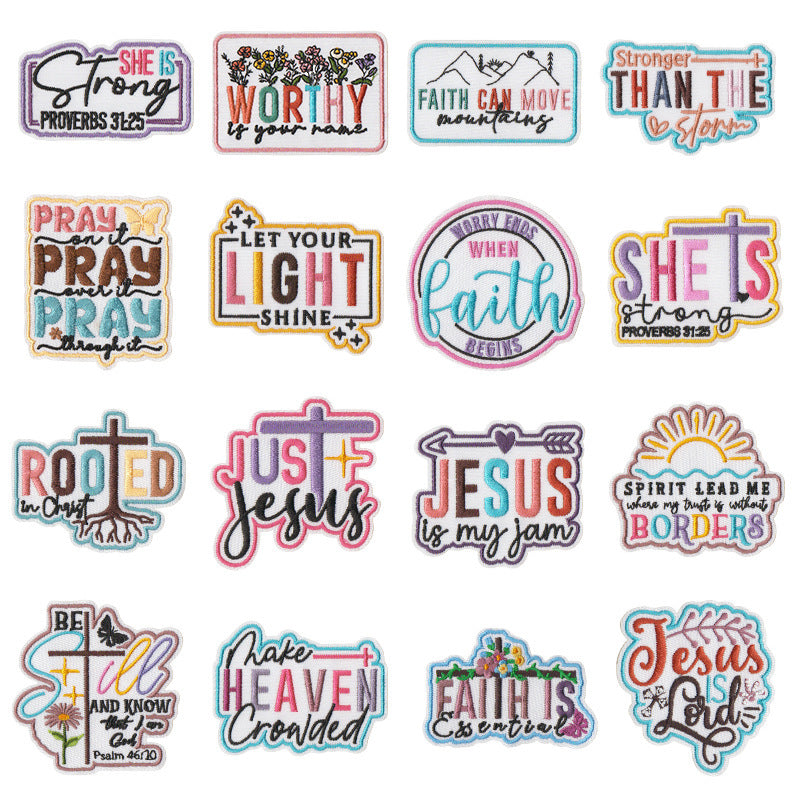 Wholesale Chic Embroidered Patches 16 Pcs Bible Verse Iron On Applique For et Clothing Decoration Resale Gift