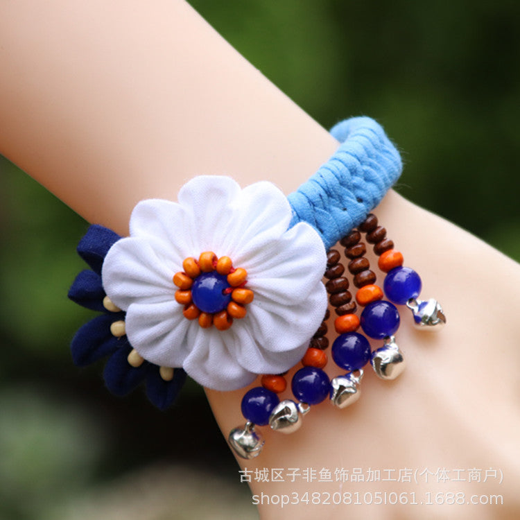 Wholesale Ethnic Style Tie-dye Hand-sewn Fabric Blue Dyed Blue Cloth Bracelet Jewelry